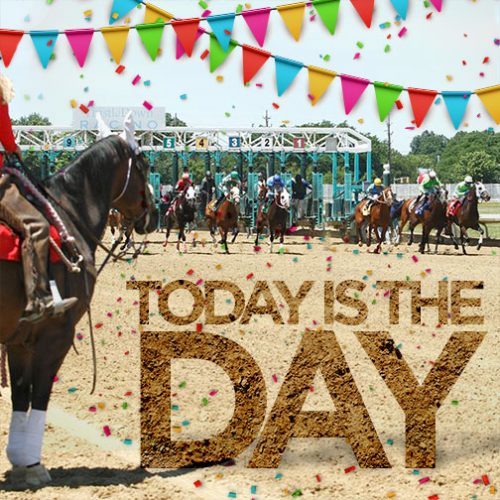 Social media post showing horses racing at Thistledown and saying that today is opening day of horse racing at Thistledown.