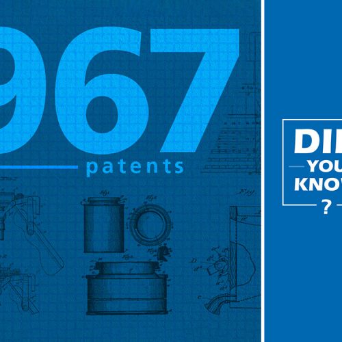 'Did You Know' social media post showing patent designs and saying '967 patents' created for the Sherwin-Williams internal app for all employees.